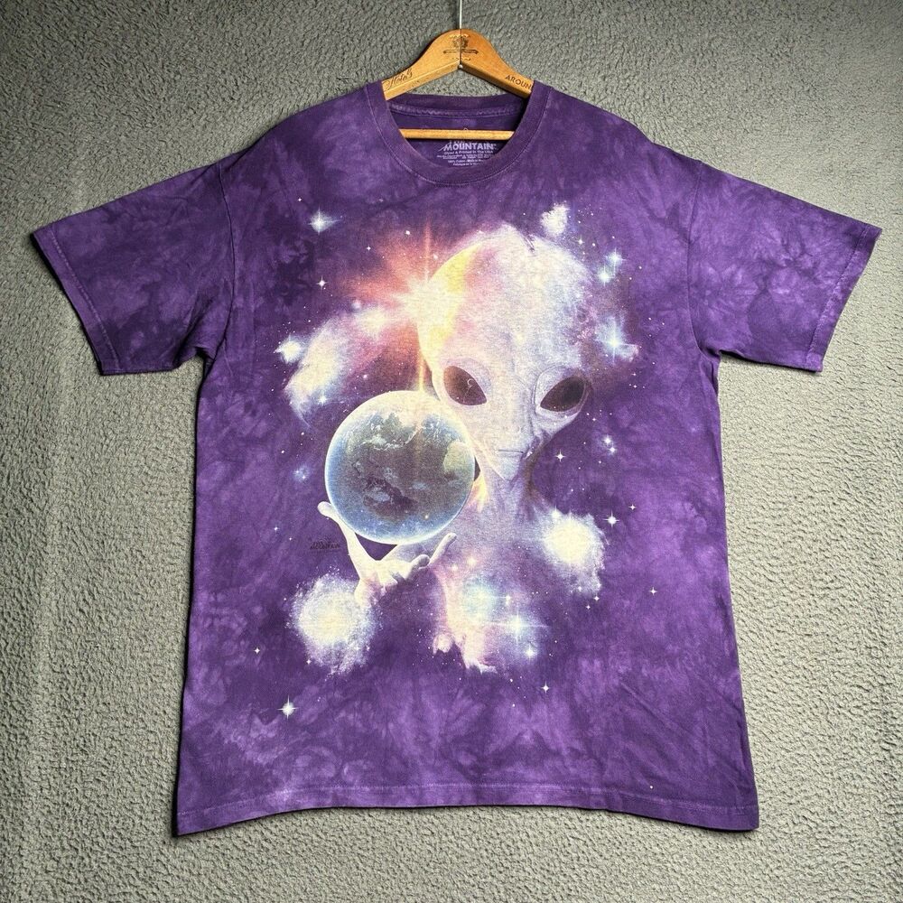 Vintage Y2K The Mountain Tie Dye T-Shirt Mens Large Purple Galaxy Alien Space